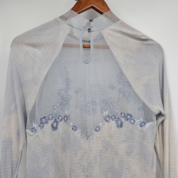 Free People Saheli Embroidered-Mesh Top Glacier Blue & Cream Ombre Small - Picture 8 of 10